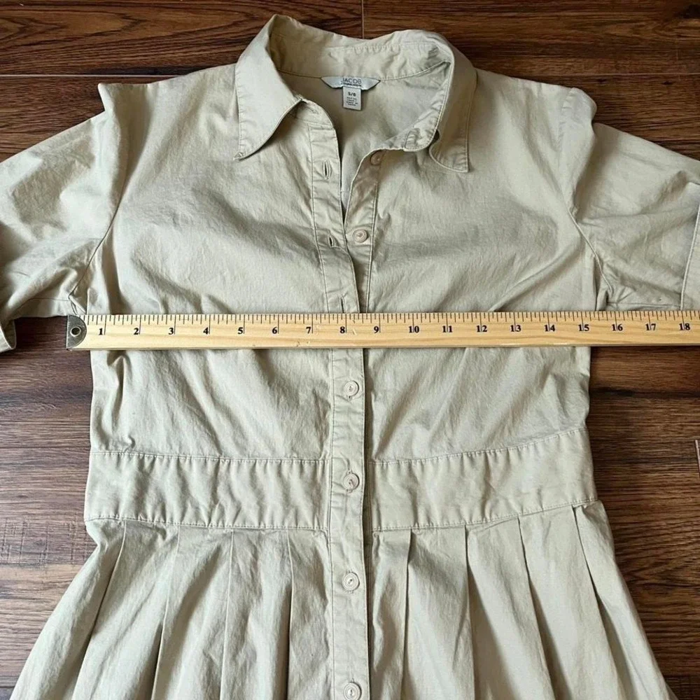 Jacob Beige Shirt Dress Cotton Button Collared Women 6 Old Money Quiet Luxury - Picture 5 of 7